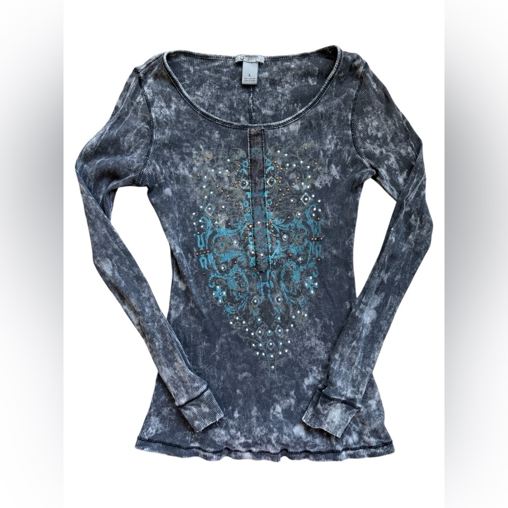 Charcoal Paisley Studded Grunge Longsleeve Size Small